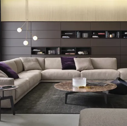 Tavolini rotondi Tribeca in marmo emperador dark lucido e base in brown nickel opaco di Poliform