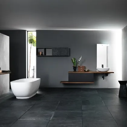 Mobile da Bagno sospeso in rovere e nobilitato Ardesia con lavabo in ceramica INK NK03 di Compab