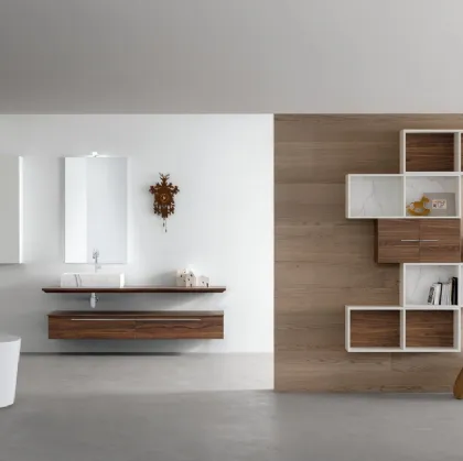 Mobile da Bagno sospeso in Noce con lavabo in gres finitura bianco venato K25 K HOUSE 50 di Compab