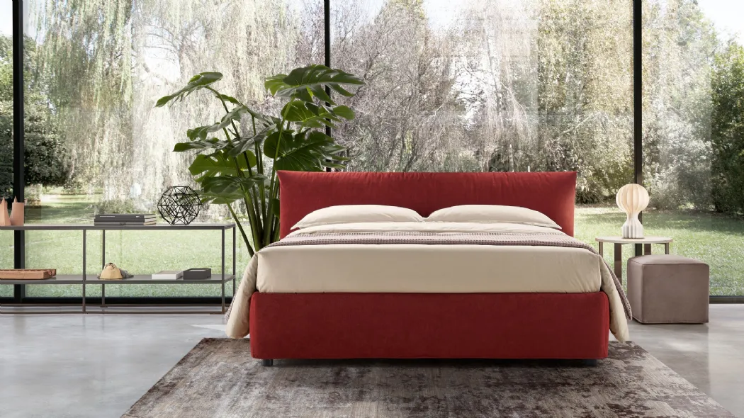 Letto in tessuto semplice ed elegante con contenitore Era Soft di Rosini Night