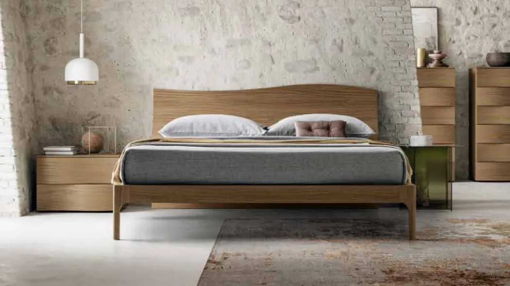 Letto moderno Wave finitura Matwood Coffee con testiera a onda di SantaLucia