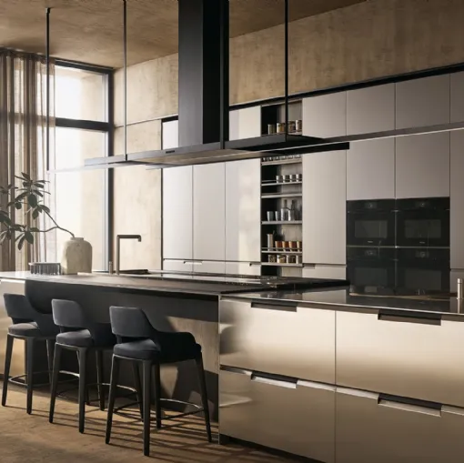 Cucina Design con isola in acciaio Shape 01 di Poliform