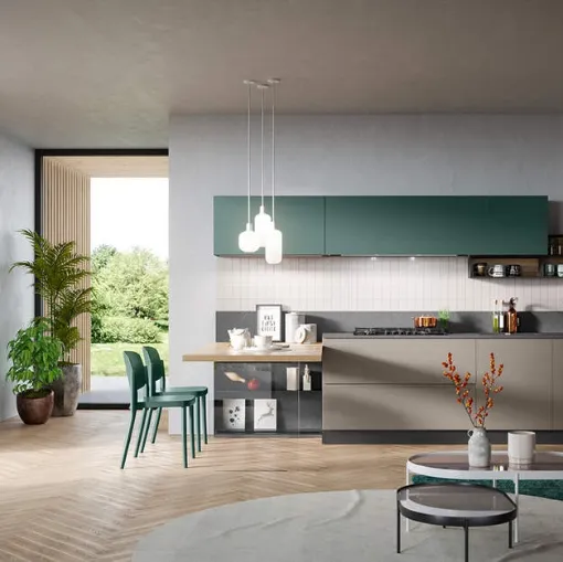 Cucina Moderna angolare con penisola Fly Composizione 03 di Prima Cucine