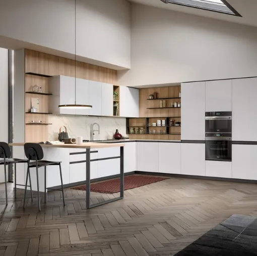 Cucina Moderna angolare con penisola Hera Composizione 03 di Prima Cucine