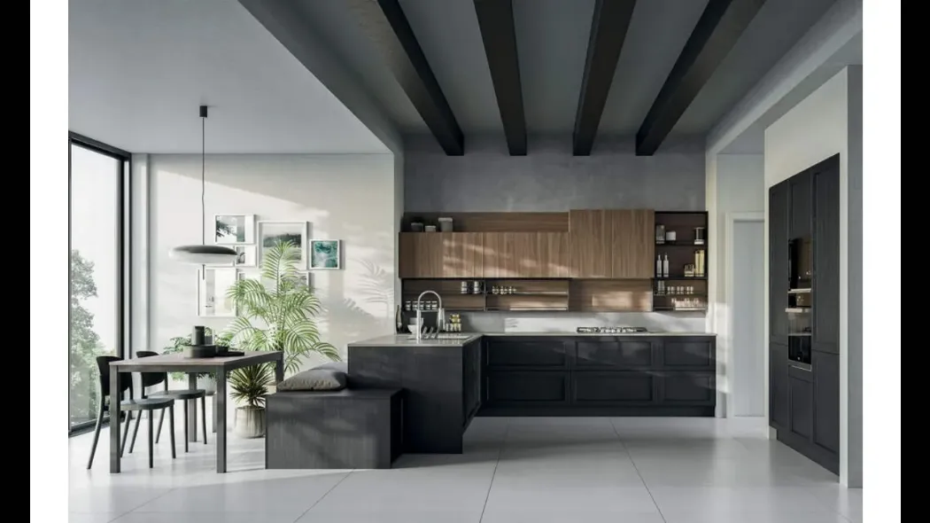 Cucina con penisola Noah Composizione 02 in legno laccato di Prima Cucine