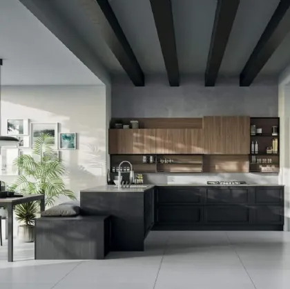 Cucina con penisola Noah Composizione 02 in legno laccato di Prima Cucine