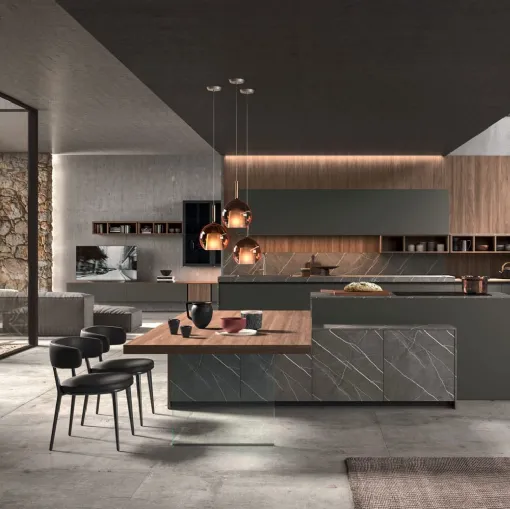 Cucina Moderna con isola Time 01 in laccato opaco, laminato e melaminico di Gentili Cucine